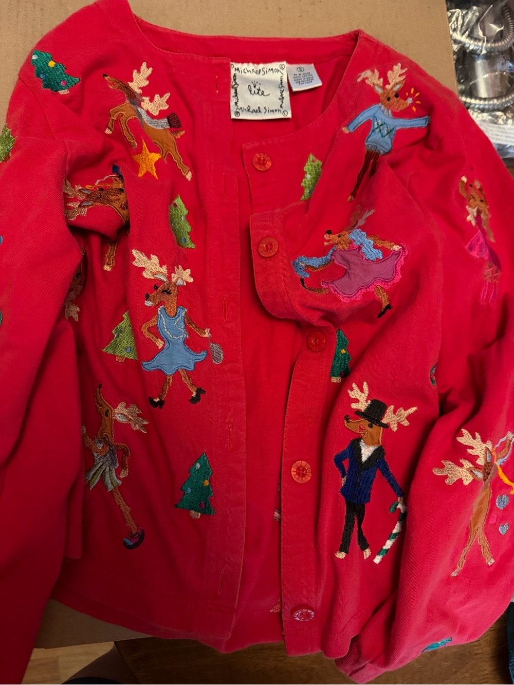 Michael Simon lite Dancing Deers Party Adorable Fun Christmas Wear Button Front